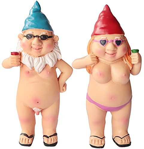 Garden Small Gnome Statue, 2PCS Naked Garden Goblin-Art Decoration Tiny Peeing Gnome Naughty Garden Statue Decorations for Home Indoor or Outdoor Lawn, Man and Woman Style, 4.72inch Height (A)