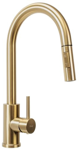 Rea FRESH BRUSH GULD KÖKSKRAN Mässing Diskbänksblandare Varmt och kallt Justerbar Enkelspak 360° Svängbar (guld)