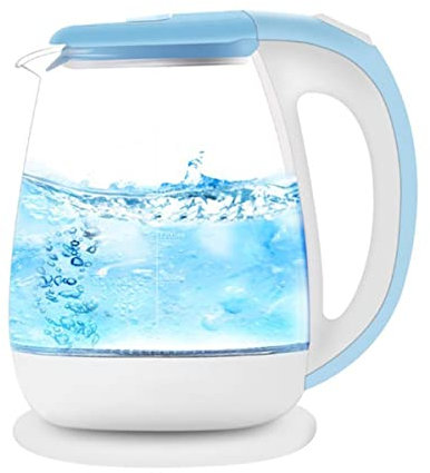 FairUo Kettles, Reusable Kettle, Eco Glass Kettle, 1.5L Cordless Water Kettle with Led Illuminated, Fast Boil Tea Water Kettle, Auto Shut-Off & Boil-Dry Protection/Blue/16 * 16 * 23Cm