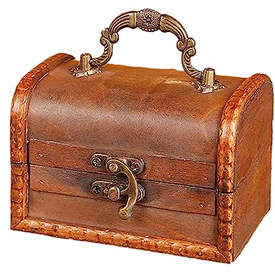 Holz Schatztruhe Box,Vintage Holz Schatztruhe,Vintage Look Kleine Piratenschatztruhe Holz-Schatzkisten Schatztruhen Aus Holz,Aufbewahrungsbox mit Griff Geeignet für Aufbewahren Und Dekorieren,Braun C