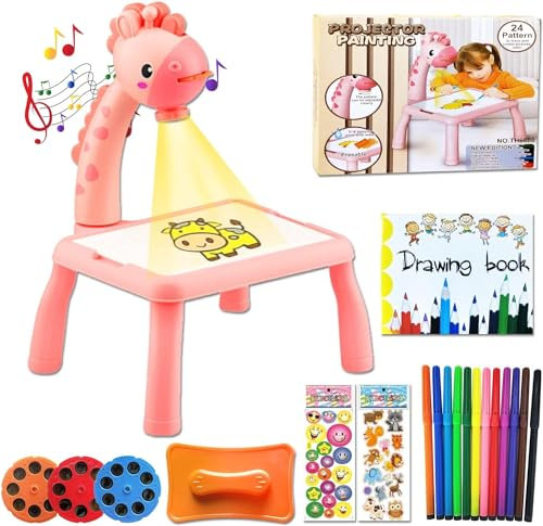 BARVERE Projektor Zeichentisch Kinder, Rosa Maltafel Kinder ab 2 jahre, Tischplatte Smart Projektor Staffelei Kinder, Trace and Draw Projector Zeichenbrett, Maltisch für Kinder
