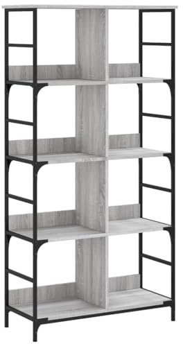 vidaXL Bücherregal, Bücherschrank mit 8 Fächern, Regal mit verstellbaren Beinen, Standregal Aktenregal für Wohnzimmer Büro, Grau Sonoma Holzwerkstoff