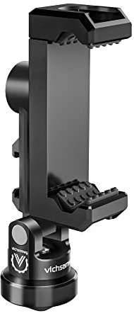 VICHSAMWY Vollmetall-Telefon-Stativhalterung mit 3 Cold Shoes und 1/4 Arca-Port-Verriegelungsknopf, 360°-Smartphone-Stativ-Adapter, kompatibel mit iPhone 14/13/12 Pro Max, Samsung S23 S22 Ultra, alle