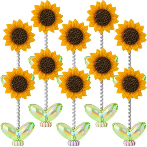 Tomorotec 10pcs Sonnenblumen Wackelfigur Auto Deko für Autos und vielseitige Verwendung zu Hause oder im Büro, Bezaubernde Figuren aus PVC-Harz für Stimmungsaufhellung und Alltagsfreude