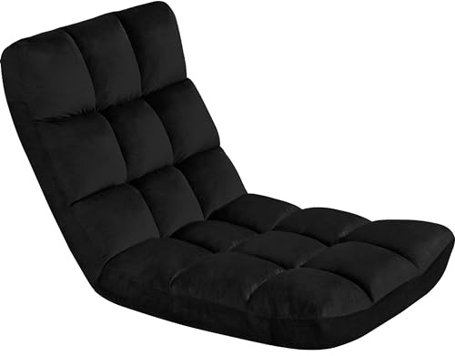 Yaheetech Fauteuil de Sol Pliable Paresseux Tatami Chaise de Sol Dossier Multiposition Fauteuil Bas Convertible pour Salon Maison Bureau Noir