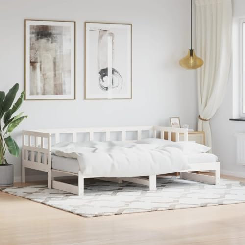 Gecheer Tagesbett Ausziehbar Sofa Gästebett Sofabett Bett Bettsofa Schlafsofa Lattenrost Ausziehbett Bettgestell Holzbett Weiß 80x200 cm Massivholz Kiefer type 309
