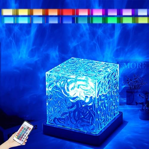 Lámpara de estrés con proyector de luces subacuáticas, 16 colores, efecto de ondas oceánicas, 3D, lámpara de aura de medianoche con control remoto, portátil, luces del norte, cubo, luz nocturna