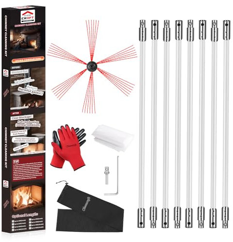Cleancraft 46 Feet Chimney Sweep Kit, Chimney Cleaning Kit with 14 Flexible White Chimney Rods