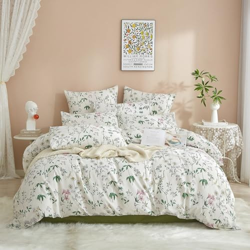 Luowei Blumen Bettwäsche 135x200 Baumwolle Weiß Bunt Bettbezug 2-Teilig Aesthetic Mädchen Bettwäsche Sets mit 1 Kissenbezug 80x80cm Oeko-Tex Zertifizierung Bettwäsche mit Reißverschluss