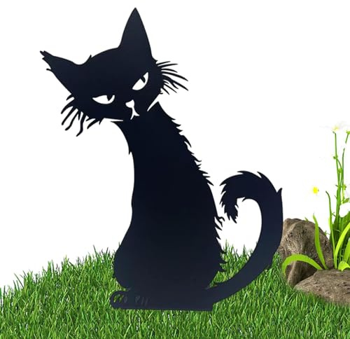 Statues de Jardin de Chat en métal, décorations de Jardin pour Chats en métal,Décoration extérieure avec Silhouette de Singe Chat Noir | Poteaux décoratifs de Jardin de Singe Chat Statu
