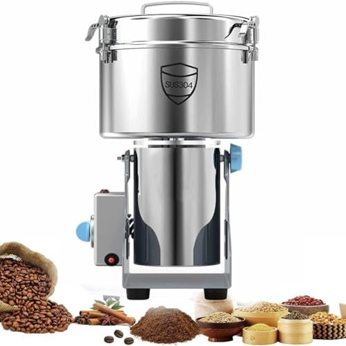DPLXFPP Commercial Spice Grinder Mill, Electric Grain Grinder 1500G-4500G Spice Mill Stainless Steel &Commercial Motor, for Herb/Spice/Nut/Cereal, Herb Grinder with Protection of Overload,3500g