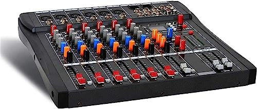 ZIJINGY Mesas de Mezclas de Estudio, 6/8/12/16 Canales Mezclador de Audio Compacto Bluetooth USB DJ Consola de Mezcla de Sonido Amplificador de Monitor de 48 V, 6 vías