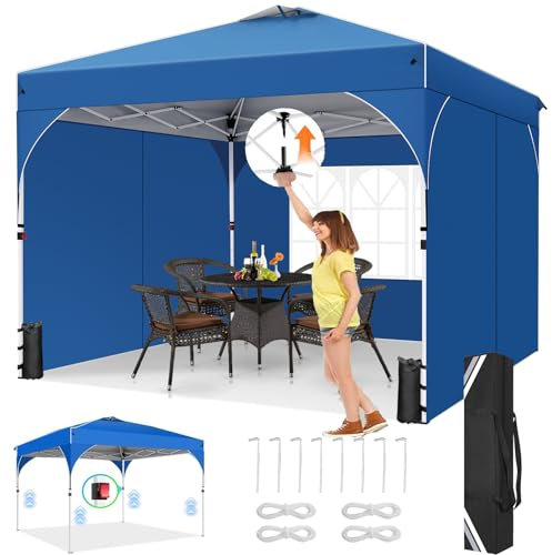COBIZI Faltpavillon 3x3m Wasserdicht Stabil Winterfest mit UV-Schutz 50+ | Höhenverstellbarer Pop Up Pavillon mit Entlüftung & 3 Seitenteilen | Inkl. 4 Sandsäcke für Camping, Strand & Festival Blau
