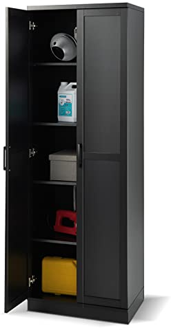 GOPLUS Mehrzweckschrank, Aufbewahrungsschrank mit verstellbaren Ablagen, Hochschrank mit Doppeltüren, Hochschrank für Wohnzimmer, Küche, Schlafzimmer, 59×43,5×178cm (Schwarz)