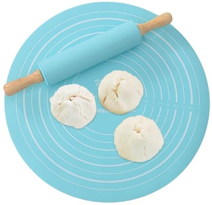 Rodillo de silicona y tapete para hornear, tapete para hornear de silicona con rodillo antiadherente, Rodillos de antiadherentes, Juego de rodillos de profesionales para fondant, pasta,