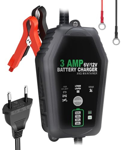 dzqad Intelligentes Autobatterieladegerät, Autobatterie-Erhaltungsladegerät,6V und 12V Batterie 3A Ladegerät für Auto - Erhaltungsladegerät, Kfz-Ladegerät, Tastensteuerung für Geschäftsreisen und