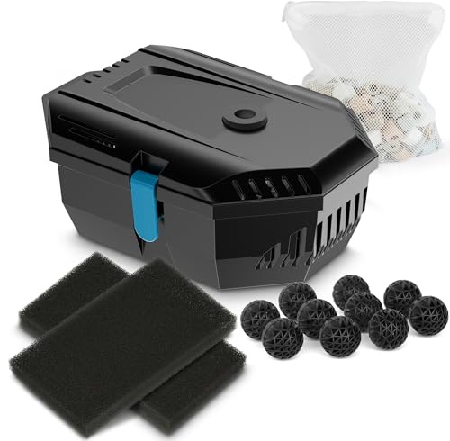 NFESOLAR Kleiner Teichfilter für Außenteiche Aquarien 50-600 Gallon, Filterbox Protect Tauchpumpe mit Filterpads, Biokugeln und Keramikfilterringen N9200