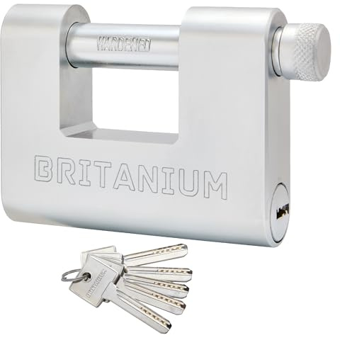Britanium® BRB80 Candado seguridad con 5 llaves,Arco resistente a cortes de 13 mm, resistente a la intemperie,Candado seguridad exterior para contenedores, garajes