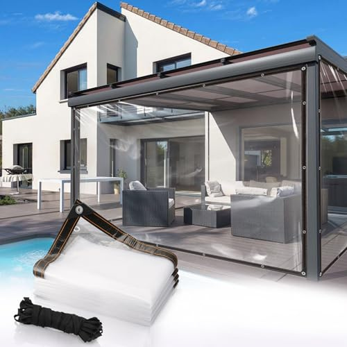 Yocdunm Clear Waterproof Heavy Duty Transparent Sheet Large Waterproof Cover Tarp with Eyelets and Rope for Garden Outdoor Camping Chicken with 10 M Ropes (2x3m)