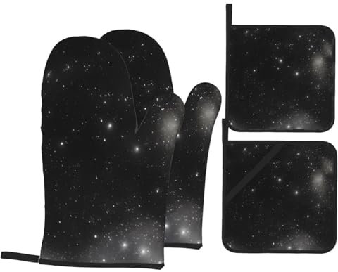Set di 4 guanti da forno e presine in bianco e nero Galaxy Premium per la massima sicurezza e praticità in cucina