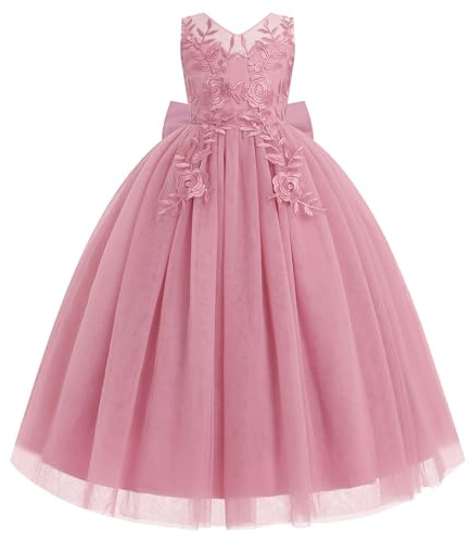 Odizli Blumenm�dchenkleider Kinder �rmellos V-Ausschnitt Prinzessin Blumenm�dchen Kleid T�llkleid Hochzeit Festliches Erstkommunion Kommunionkleid Abendkleider Hochzeitskleid Bohnenrosa 7-8 Jahre