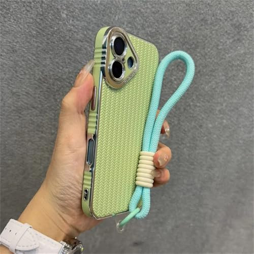 VFDHN Strickkorn mit Umhängeband, Handyhülle für iPhone 11 12 13 14 15 16 Pro Max Plus, Bumper, weiche Silikonhülle, grün, für iPhone 14 Pro Max