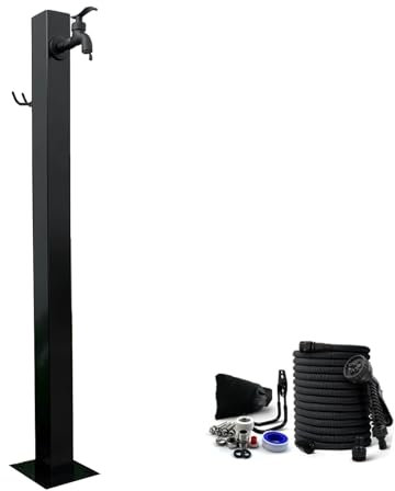 Colonna d'Acqua da Giardino Indipendente per Esterni - Fontana idrante con erogatore di Rubinetto antigelo, Rubinetto per Montaggio a Pavimento Nero per irrigazione e Lavaggio del Cortile