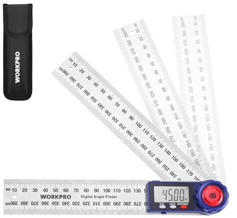WORKPRO Digital Angle Finder with LCD Display, 400 mm Stainless Steel Angle Measure Tool, 360° Digital Protractor with Lock & Hold Function and Storage Pouch for Woodworking & Construction