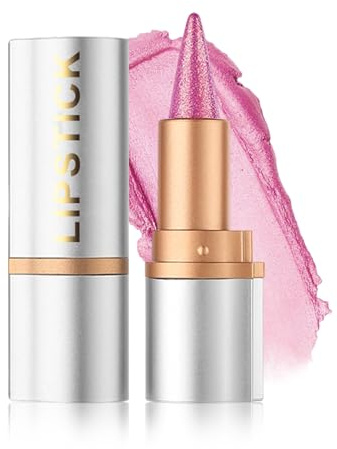 Metallic Glitzer Lippenstift Rosa, Creamy Lipliner Lip Balm Wasserfest | Moisturizing Cremig-Seidig Lip Liner & Lipstick 2-in-1, Langanhaltende Hochpigmentiert Non-stick Cup Glänzend Lipgloss Makeup