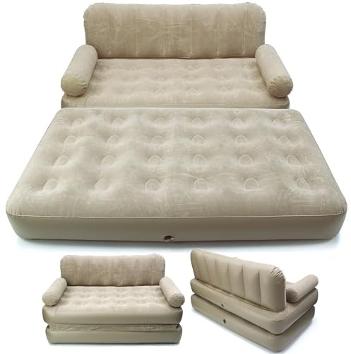 2-in-1 Inflatable Sofa Bed – Air Mattress Couch with Waterproof Flocked Surface | Converts to Double Bed | 188 x 152 x 64cm | Indoor Outdoor Guest Seating, Camping, Travel Use