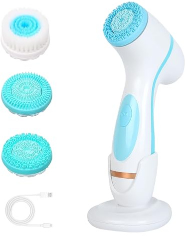 Gesichtsreinigungsbürste, tragbar Elektrische Gesichtsreinigungsbürste, Wasserdichte Gesichtsbürste mit 3 Bürstenköpfen, Aufladbare Gesichtsreinigungsbürste, Geschenk für Männer und Frauen (Blau)