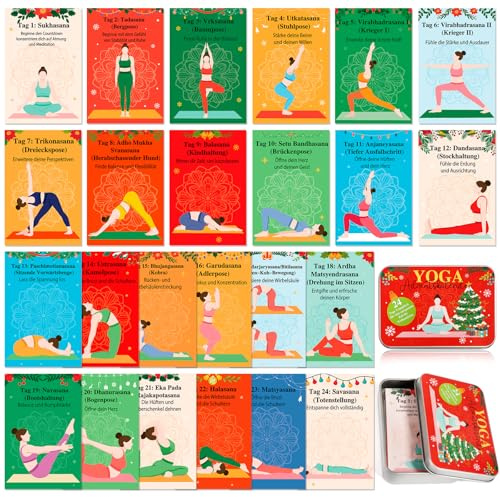 HOWAF Yoga Adventskalender 2026, Weihnachtskalender mit 24 Kleine Yoga-Auszeiten für den Advent, Tägliche Übungen und inspirierende, ideal für für Freunde, Familie, Paare