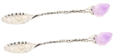 HOMOBABE Cucharas De Café Cristal Natural y Acero Inoxidable, Tamaño Pequeño, Mango Ergonómico, Resistentes y Lisas, Para Postres y Helados, Juego De 2 Unidades Para Uso Doméstico