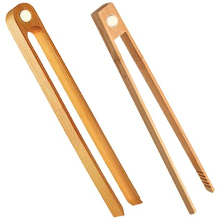 Lot de 2 pinces de cuisine en bois pour servir avec aimants, accessoires de cuisson pour cuisine, camping, buffet, barbecue, fête, dessert, salade, viande, steak, 22 cm