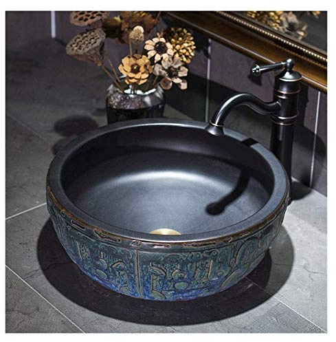 AYCDL Mobile Lavabo con Lavabo, Lavabo da Bagno, Lavabo da Appoggio, Lavabo Rotondo in Ceramica, Lavabo da Bagno Vintage Artistico da 16 Pollici, Lavabo da Appoggio I
