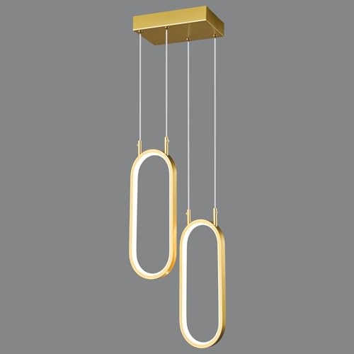 SHJNGMY Moderne Dimmbare Küche Pendelleuchten Gold LED Hängelampe 2 Ringe Oval Kronleuchter Anhänger Beleuchtung für Küche Insel Schlafzimmer Wohnzimmer Esszimmer