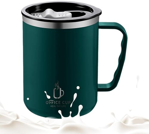 Kaffeebecher Thermo Mit Henkel, 500ml Thermobecher Reisebecher, Tragbar Edelstahl Mug Mit Deckel, Vakuumisoliert, Für Tee, Heißen, Kalte Getränke, Eisgetränke