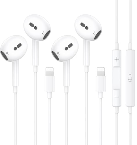 Écouteurs Filaires iPhone [Certifiés MFi] Écouteurs Intra-Auriculaires avec Micro et Contrôle du Volume, Casque Antibruit Stéréo HiFi, Compatible avec iPhone 14 Pro/14/Plus/13/12/11/SE/XR/XS/X-2 Pack