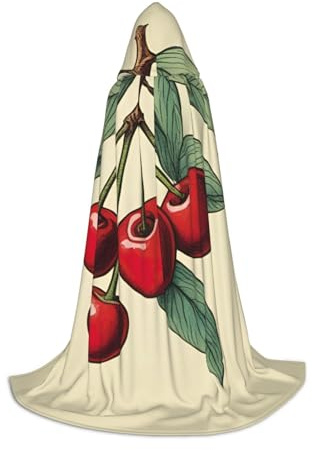 DUWAA Bonita capa medieval con estampado de cerezas rojas y dulces, capa de mago con capucha, capa renacentista, disfraz de Halloween, accesorio de cosplay