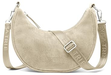 Expatrié Umhängetasche Damen Creme - Lea Small Suede - Half Moon Bag Schultertasche - Crossbody Bag im Halbmond Design - Halbrunde Handtasche aus Veganem Wildleder