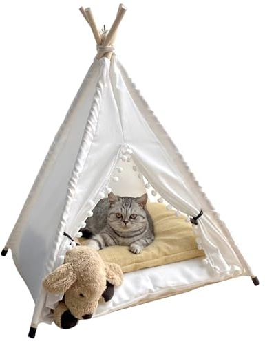 Halvstängd husdjurstält, rymligt hundtält med dämpad halkfri bas och mini, säker katt-tipi för avslappning av sömn (storlek S) – hund