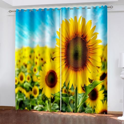 Wycian Fertiggardinen Makramee Deko Gelb Grün Blau 2 Er Polyester Sonnenblumen H229 X B214Cm für Schlafzimmer