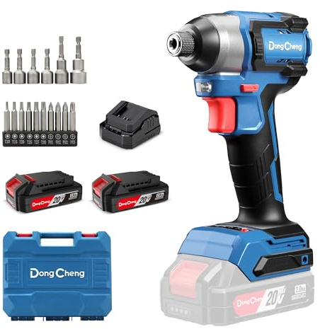 Dong Cheng 20V 165N.m Cordless Brushless Impact Driver, 2X 2.0Ah Battery | Cordless Impact Driver, 2.0Ah Batteries,3-Speed, 125mm Compact Impact Driver for Cabinetry, Deck Building & HVAC Installation