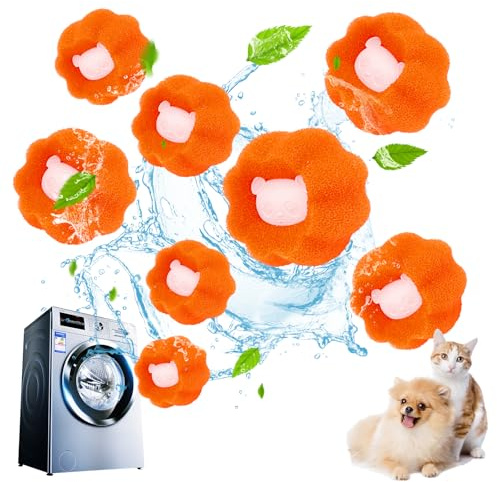 Fusselbälle für Waschmaschine, Tierhaarentferner Waschmaschine, Haarfänger für Waschmaschine, Fusselentferner, Anti-Wicklung Waschbälle, Entfernt Tierhaare＆Fusseln (8 Stücke) (Orange)