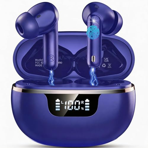 2026 Wireless Earbuds, Bluetooth 5.4 Headphones 50H Playtime In Ear HiFi Stereo Deep Bass, Ear buds with 4 ENC Noise Cancelling Microphone, Bluetooth Earphones LED Display Fast Charge, IP7 Waterproof