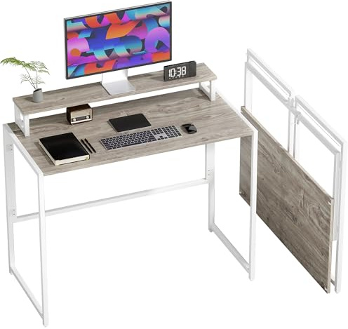 HOMCOM Scrivania Salvaspazio Pieghevole 100x48x87.5 cm Color Legno | Stand Monitor Rimovibile, Scrivania Piccola Portatile, Tavolo Computer Richiudibile, Casa Studio Ufficio