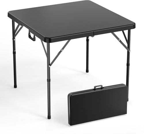 Bonnlo 34in Square Folding Table, Portable Plastic Picnic Table for Camping