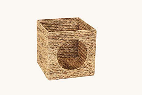 Kallax Expedit Katzenkorb 33 x 33 x 33 cm Natur Korb aus Wasserhyazinthe Tierkorb Tierhöhle Katzenhöhle Katzenbox Flechtkorb klappbar und sehr stabil ideal für kleine Hunde und Katzen