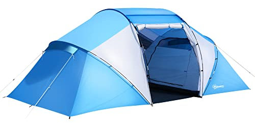Outsunny Campingzelt Familienzelt Tunnelzelt mit 2 Schlafkabinen 4-6 Personen Blau L430 x B240 x H170cm, für Trekking