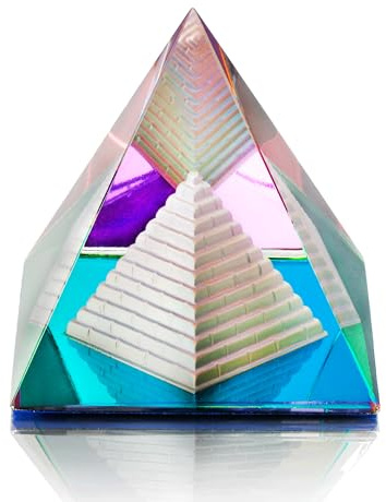 QFkris Figura coleccionable de pirámide de cristal, diseño de prisma de color arcoíris, pisapapeles de cristal con caja de regalo para decoración (80 mm)